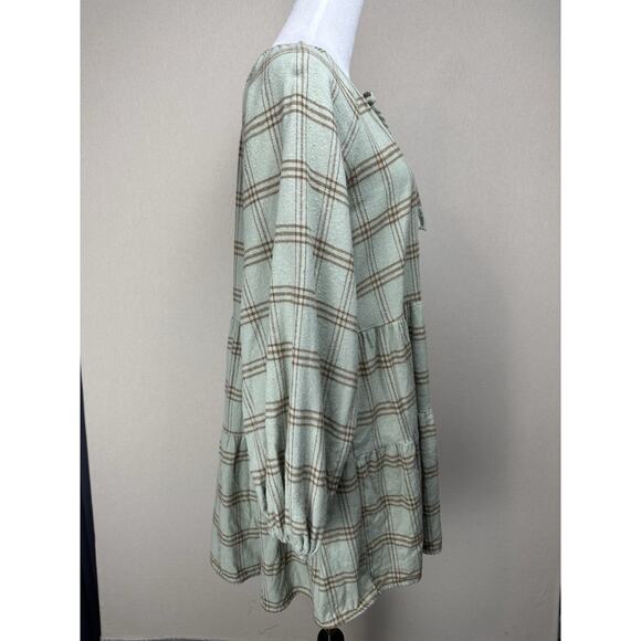 She + Sky Tiered Dress Top Plaid Flannel Long Sleeve Sz M Loose Fit Cottage Core - Picture 5 of 13
